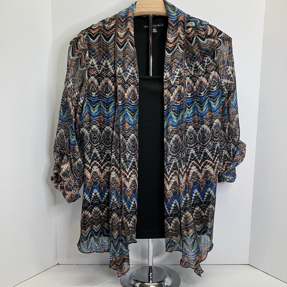 Sara Michelle Womens Multicolor Geometric 3/4 Tab Slv Layered Shirt Size PXL